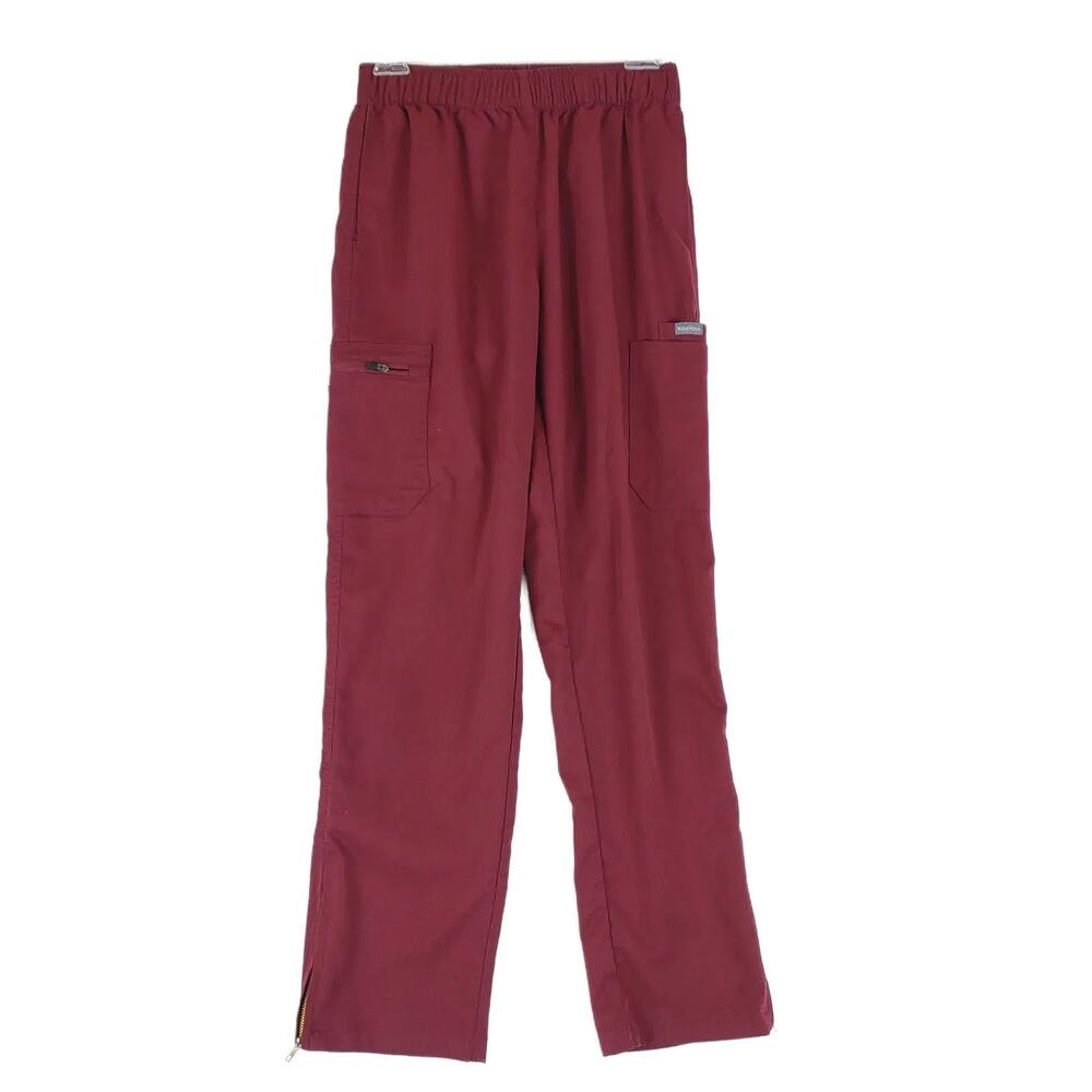 NiaaHinn Scrubs Burgundy Zipper Ankle Cargo Pocket Pants Women's M Elastic Waist